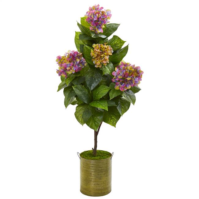 51” Hydrangea Artificial Plant in Metal Planter