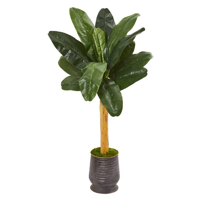 5’ Banana Artificial Tree in Ribbed Metal Planter