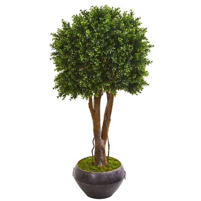 47” Boxwood Artificial Topiary Tree in Metal Bowl UV Resistant (Indoor/Outdoor)