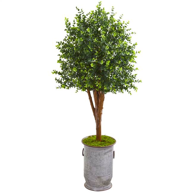 57” Eucalyptus Artificial Tree in Metal Planter UV Resistant (Indoor/Outdoor)
