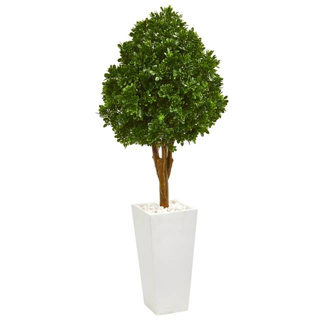 58” Tea Leaf Artificial Tree in White Planter UV Resistant (Indoor/Outdoor)
