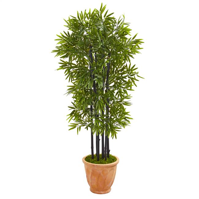 5’ Bamboo Artificial Tree with Black Trunks in Terra-cotta Planter UV Resistant (Indoor/Outdoor)