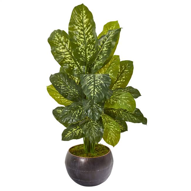 46” Dieffenbachia Artificial Plant in Metal Bowl (Real Touch)