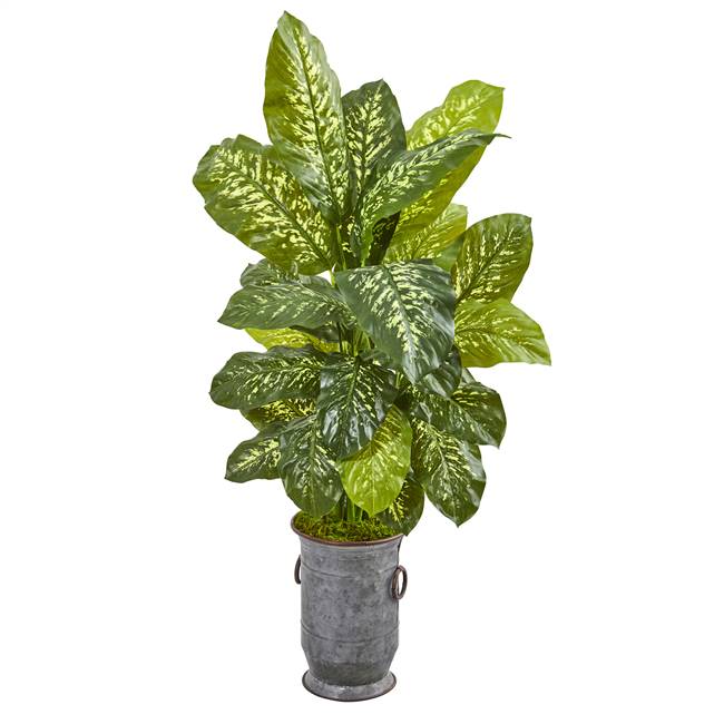 49” Dieffenbachia Artificial Plant in Vintage Metal Planter (Real Touch)