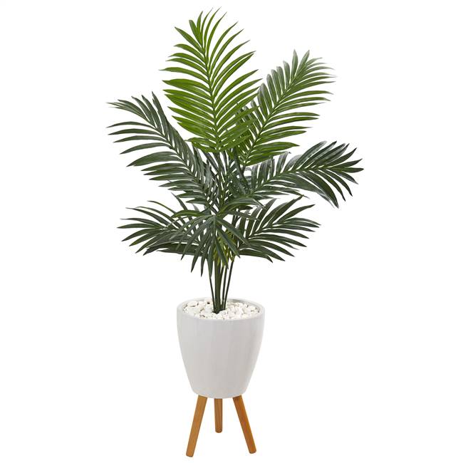 4.5’ Kentia Artificial Palm Tree in White Planter with Legs