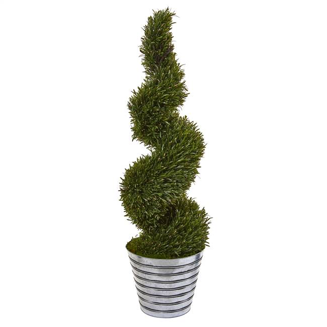 53” Rosemary Spiral Topiary Artificial Tree in Decorative Tin Bucket (Indoor/Outdoor)