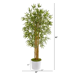 5’ Bamboo Artificial Tree in White Tin Planter