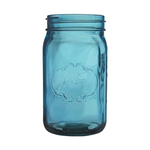 Jardin Mason Jar, 32 Ounce, 6.5" high, Vintage Blue, Case of 24