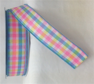 Ribbon #9 Plaid W/Corinne Pink/Blue Wired Edge 50Y