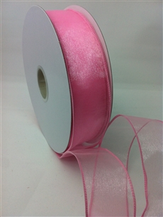 Ribbon #9 Sheer Spring Pink Wired Edge 50Y