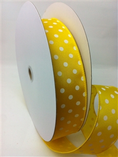 Ribbon #9 White Dots On Yellow Wired Edge 50Y