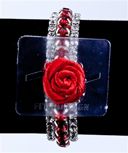 Fabulous Ruby Bracelet 3 rows of Rhinestones - Flower Bracelet, Wristlet