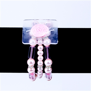 Geo bracelet, 3 rows of rose pink beads- Flower Bracelet, Wristlet