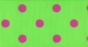 Ribbon #9 Grosgrain Green With Hot Pink Dots 20Yd