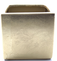 Ceramic Cube Vase 4x4x4 - Matte Gold