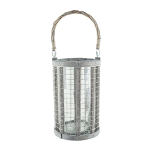 8.63" Wire Lantern w/4x8 Glass, Whitewash,  Pack Size: 6