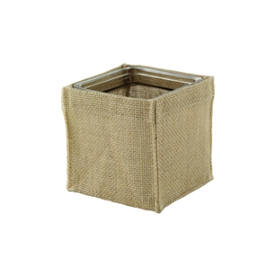 4" Square Burlap w/Glass, Natural Burlap,  Pack Size: 12