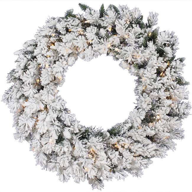 36" Flk Snow Ridge Wreath Dura-Lit 100CL