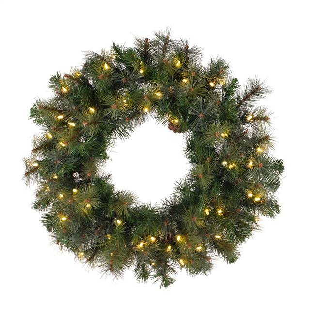 30" Modesto Mix Pine Wreath 50WmWht LED