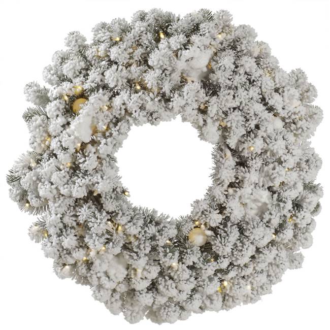 36" Flocked Kodiak Wreath 100WW+15G40LED