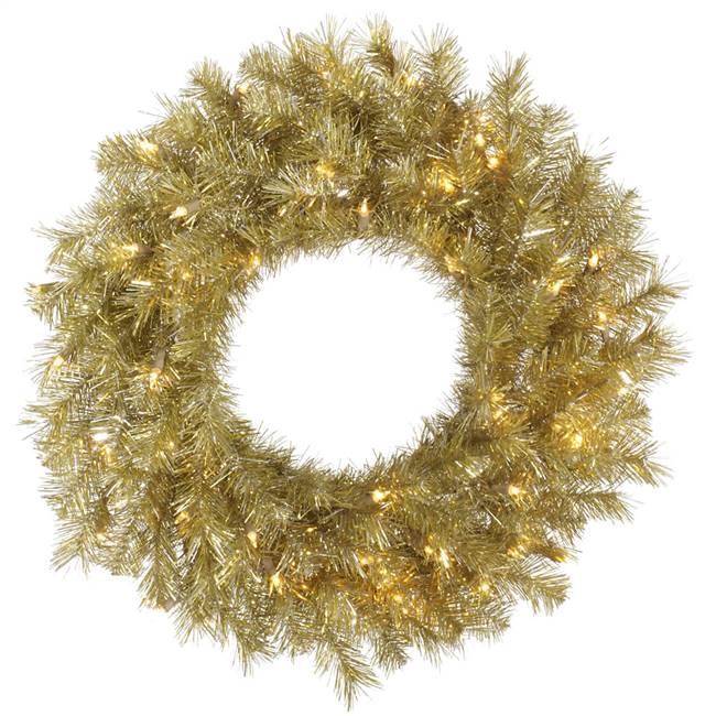 36" Gold/Silver Tinsel Wreath 100Clear