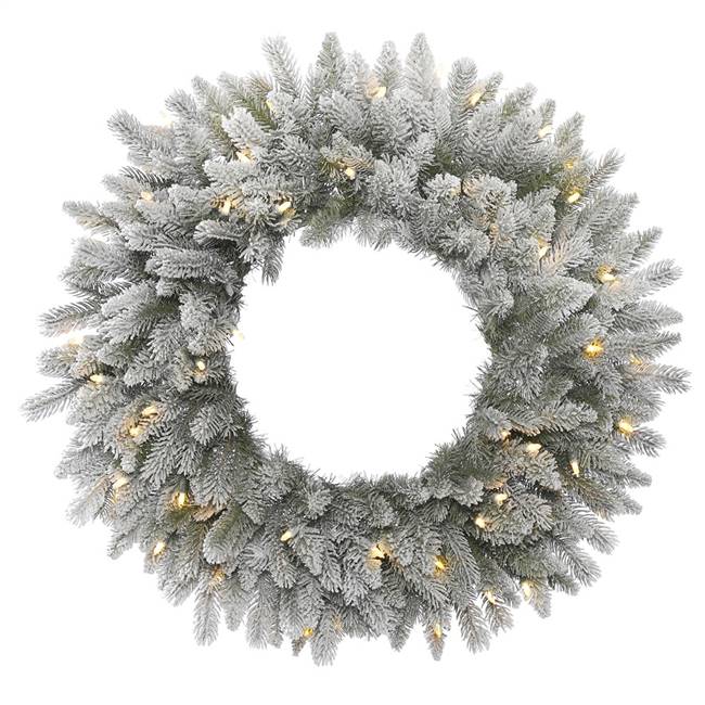 36" Frost Sable Pine Wreath 100LED WmWht