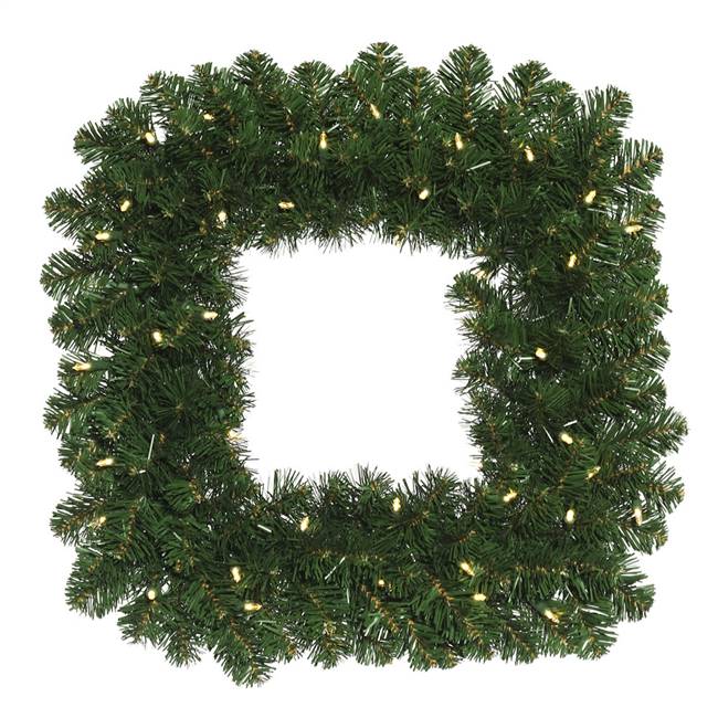 30" Oregon Fir Sq Wreath WA 70LED WmWht