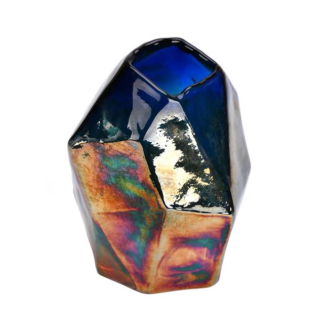 4" Blue Petrol Geometric Glass Vase