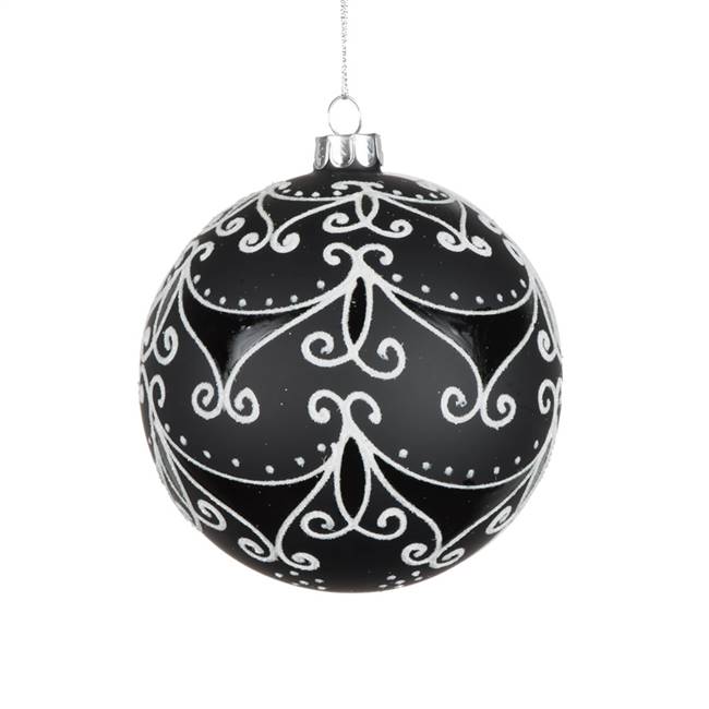 4" Black/White Glass Ball Ornament