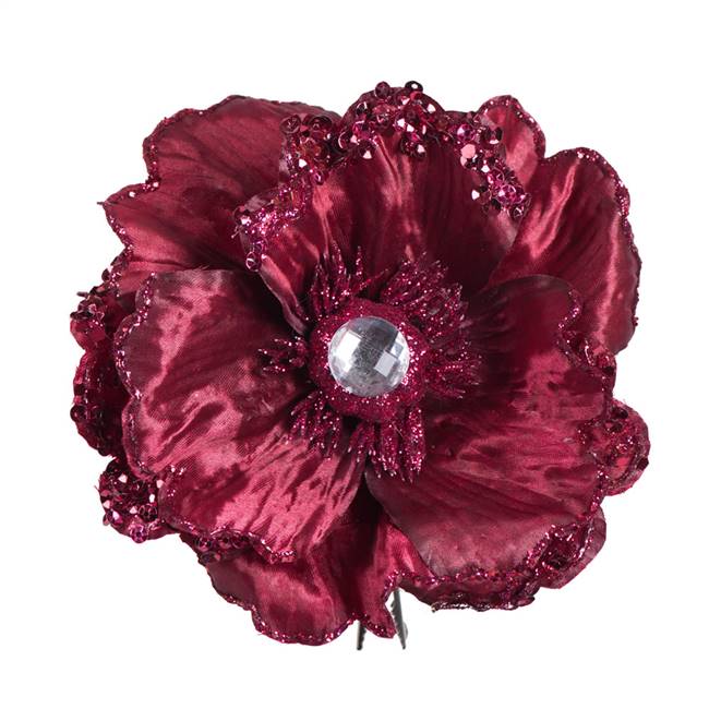 5" Burgundy Wild Poppy Head Clip 3/Bag