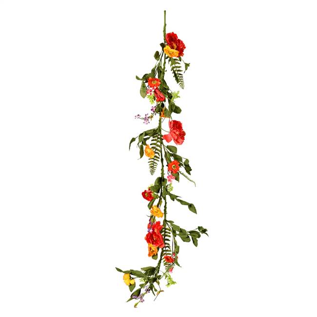 60" Coral/Orange/Green Floral Garland