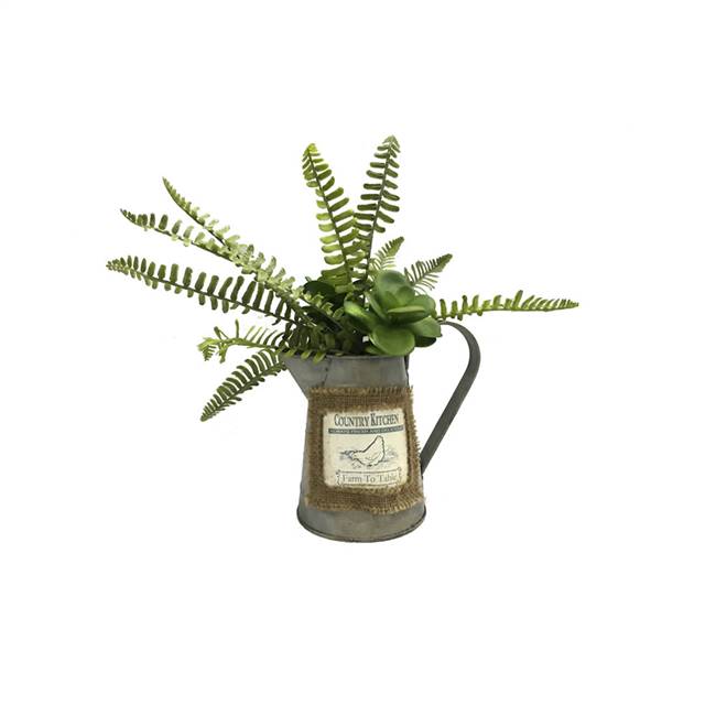 12" Green Fern in Rustic Watering Can