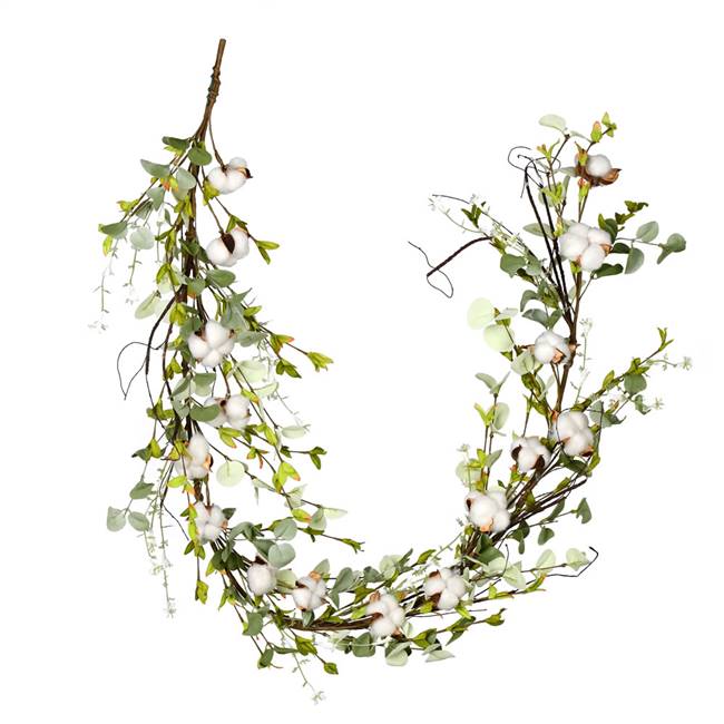 66" White Cotton Mixed Greenery Garland