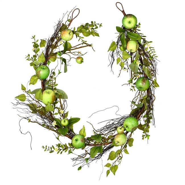 68" Green Apples Mixed Twig Garland