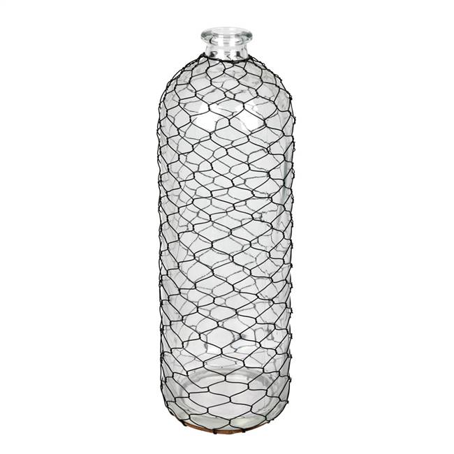 16" Glass Vase with Black Chicken Wire