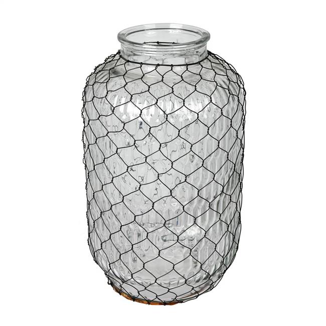 15" Glass Vase with Black Chicken Wire