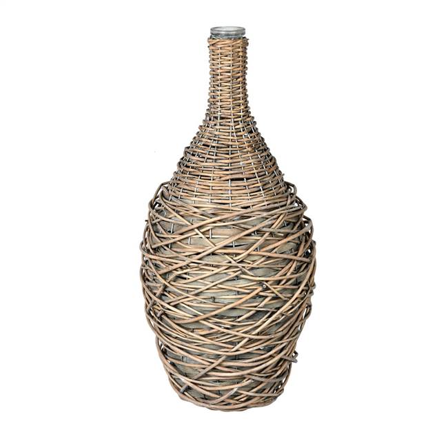 18" Glass Bottle in Woven Wicker