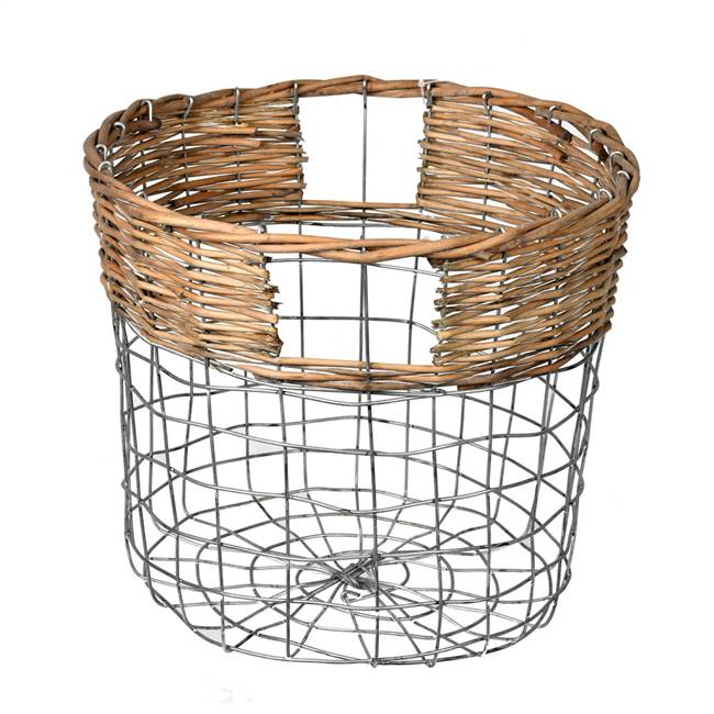 10.5" Round Wire Basket w/ Woven Bamboo