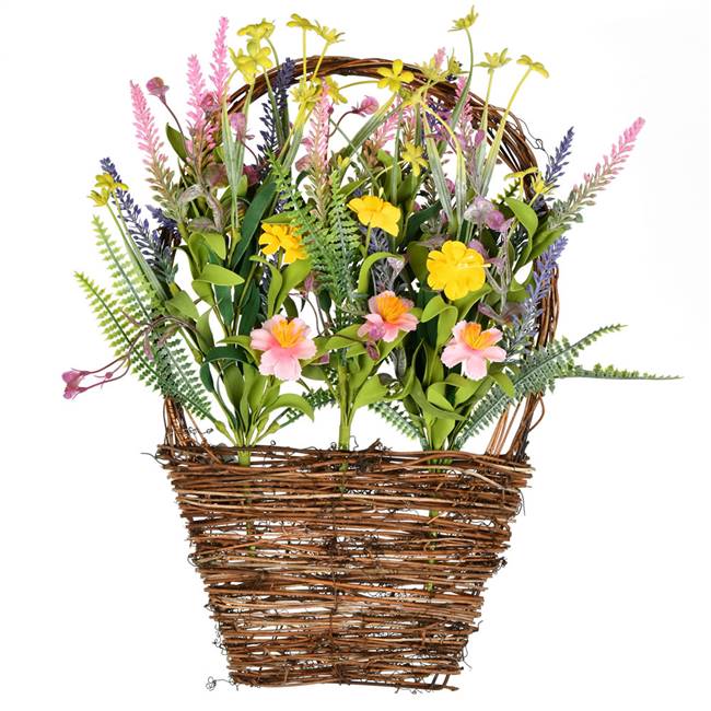 16"x10" Pink/Yellow Wild Flowers Basket