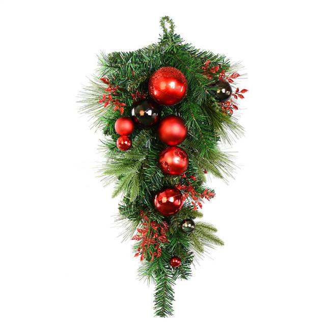 30" Green Teardrop Pinecone Red Décor