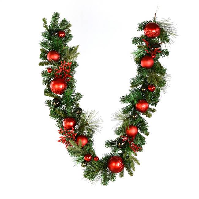 6' x 12" Mixed Green Garland Red Décor