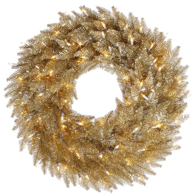 36" Champagne Wreath DuraL LED 100WmWt