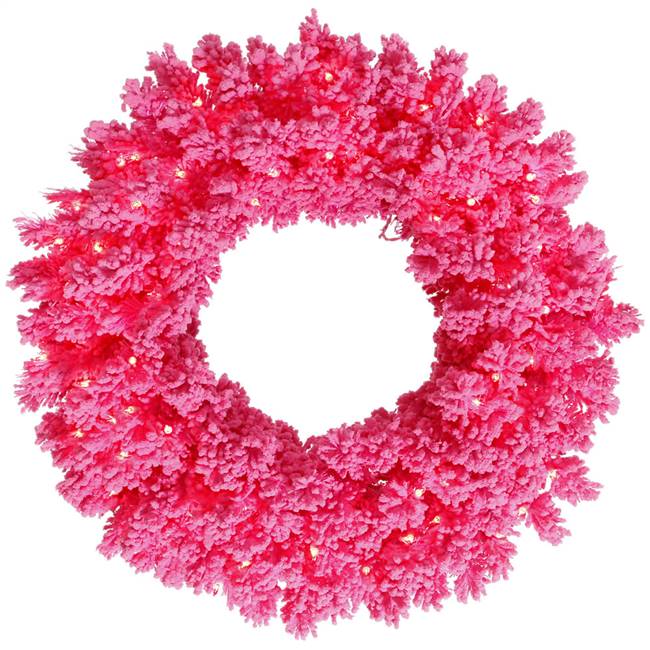 36" Flocked Pink Wreath DuraL LED 100Pk