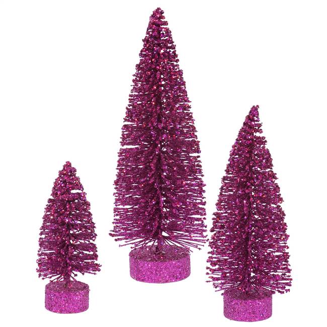 5"-7"-9" Magenta Glitter Oval Tree Set