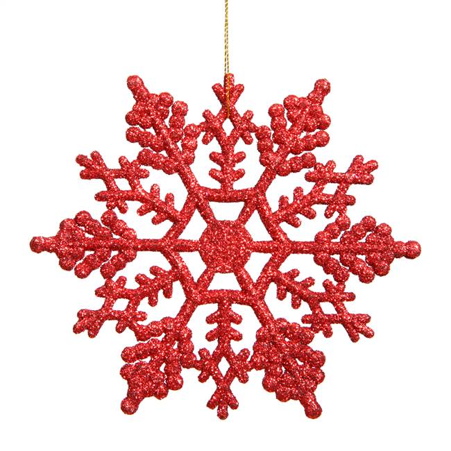 4" Red Glitter Snowflake 24/Pvc Box