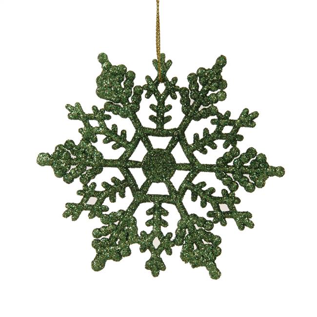 4" Christmas Grn Glit Snowflake 24/Pvc B