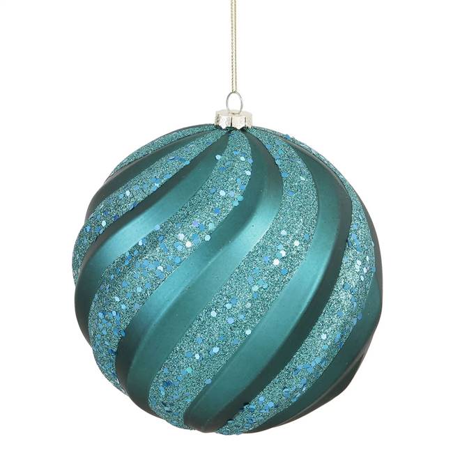 6" Emerald Matte-Glitter Swirl Ball