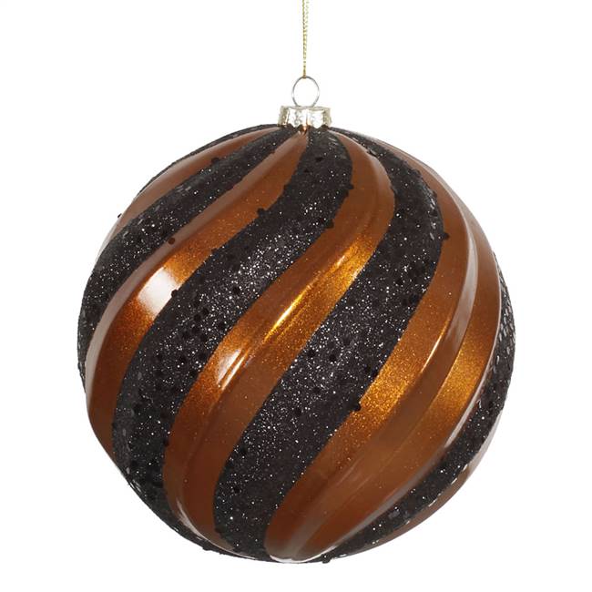 6" Copper-Blk Matte-Glitter Swirl Ball