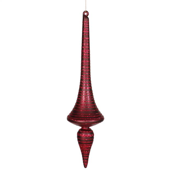 12" Burgundy Matte-Glitter Finial Drop