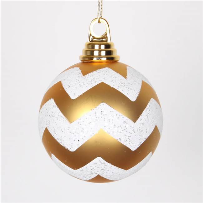 4" Gold-Wht Matte-Glit Chevron Ball 4/Bx